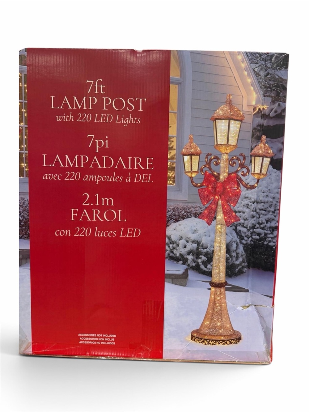 Glittering Gold Holiday Lamp Post Decoration with Red Bow